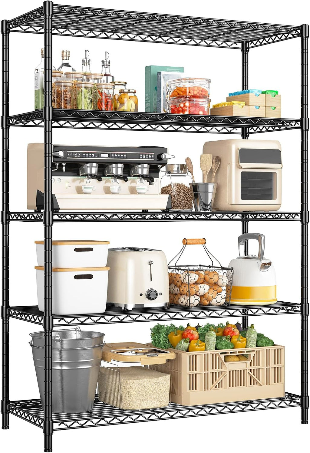 5 Tier Storage Shelves 71"H Wire Shelving Adjustable Metal Shelving, 1000LBS