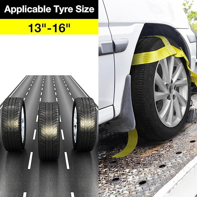 Tow Dolly Basket Straps with Flat Hooks Fits 14" 15" 16" Car Auto Hauler Wheel - Image 2