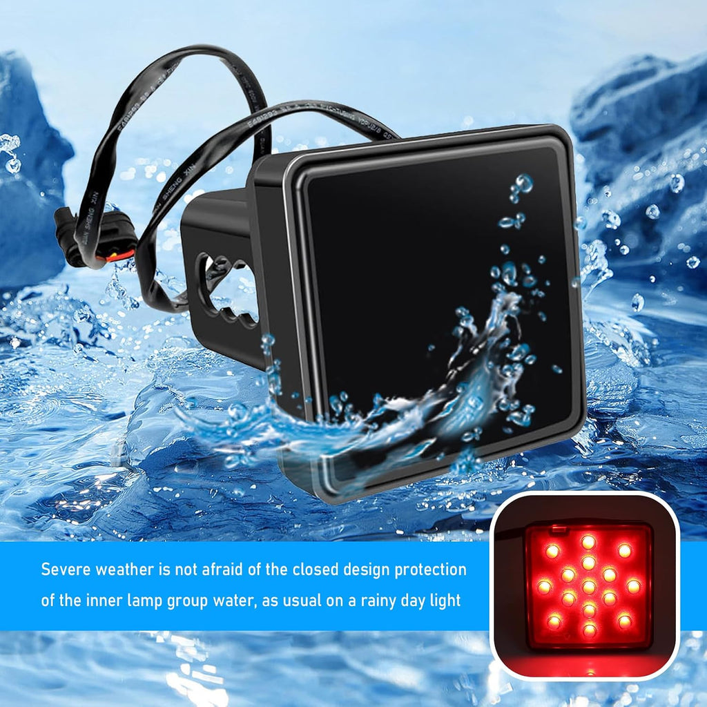 Downhill LED Trailer Hitch Brake Light, 5 LED red Super Bright Brake Lights, 12V Waterproof Trailer Hitch Cover, Universal Fit 2" Square Multi-Functional Trailer Hitch Covers, for Trailers (Black)
