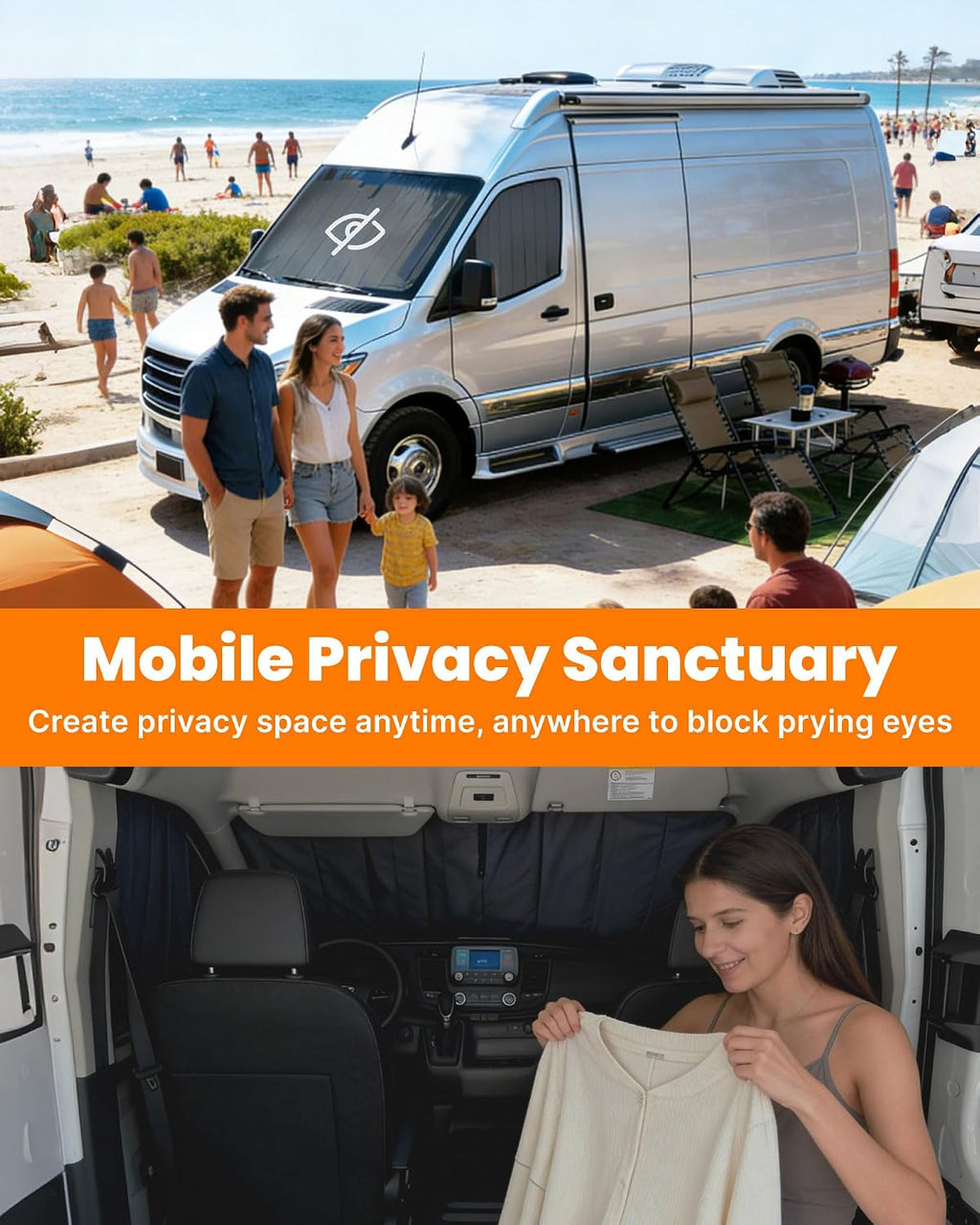 MELIPRON Van Window Cover Fits for Mercedes-Benz Sprinter NCV3/VS30 2007-2026, Blackout Privacy & Thermal Insulation Windshield Cover for Van Life & Camping, Custom Fit, Easy Install, Gray