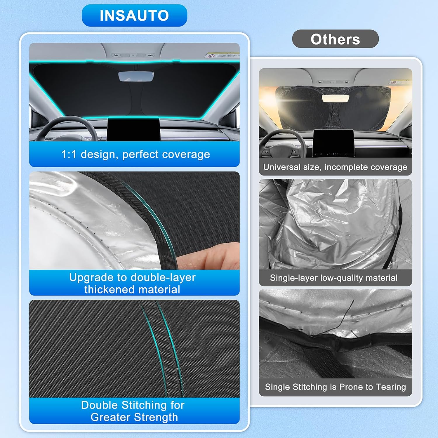 INSAUTO Custom Fit Windshield Sun Shade Accessories for Toyota Camry 2018-2024, Foldable Front Window Sunshade, UV & Heat Reflector, Keeps Interior Cool, Includes Storage Bag