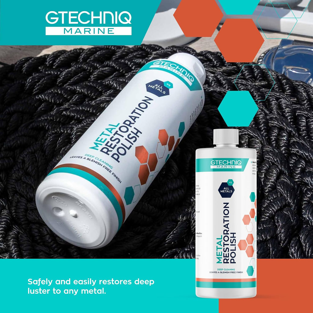 Gtechniq Metal Restoration Polish for Boats, 8.5 fl oz | Deep Clean Polish for High Shine and Blemish-Free Finish on Brass, Steel, Copper, Aluminum, Gold, Silver and Precious Metals