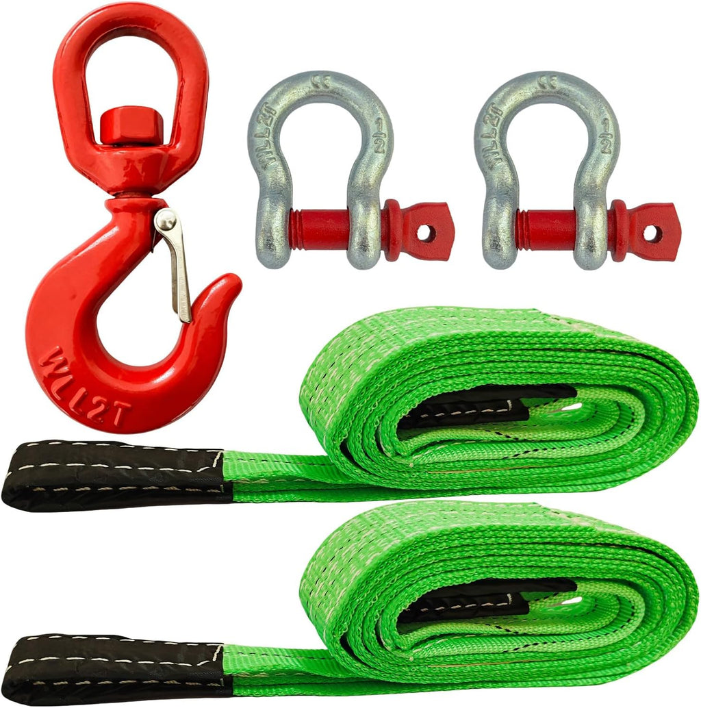 HENBOW Lift Sling Straps with Swivel Lifting Hook and D Ring Shackle,6.5'X2 Heavy Duty Flat Lift Sling 17600 lbs Capacity，Web Sling for Hoist Car Tree Saver Winch Recovery