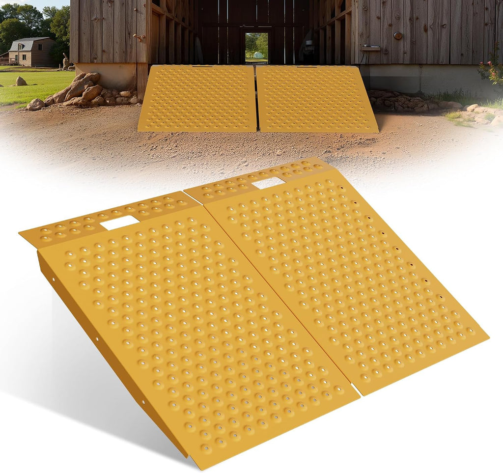 VNN 36" x 48" Shed Ramp for Riding Mower - 1500 LB Capacity Shed Ramps, Anti-Slip Punch Plate Ramp for ATV, Motorcycles, Garages & Barns (2PC, Yellow, Alloy)