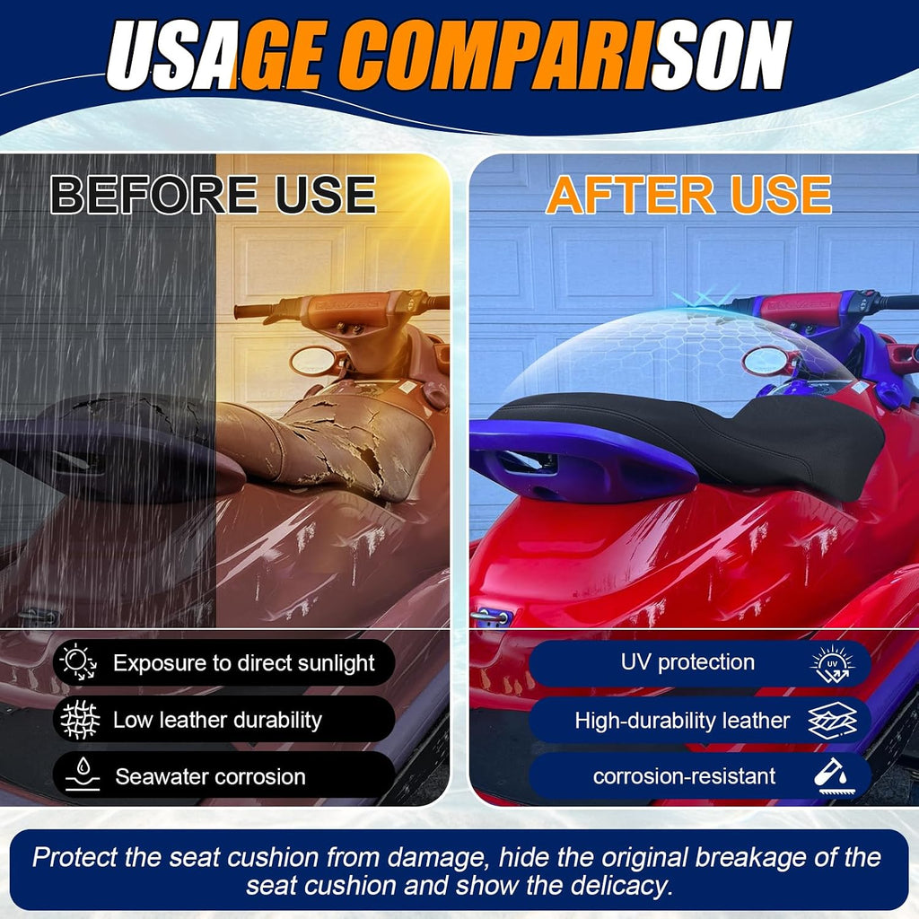 Seat Cover Replacement for 1996-2001 Seadoo GS/GSI/GSX LTD/RFI | 3-Layer Custom Fit Faux Leather: Waterproof, Filter Inner, Tough Base. Staple Install (Basic Setup Accessories Kit Included)