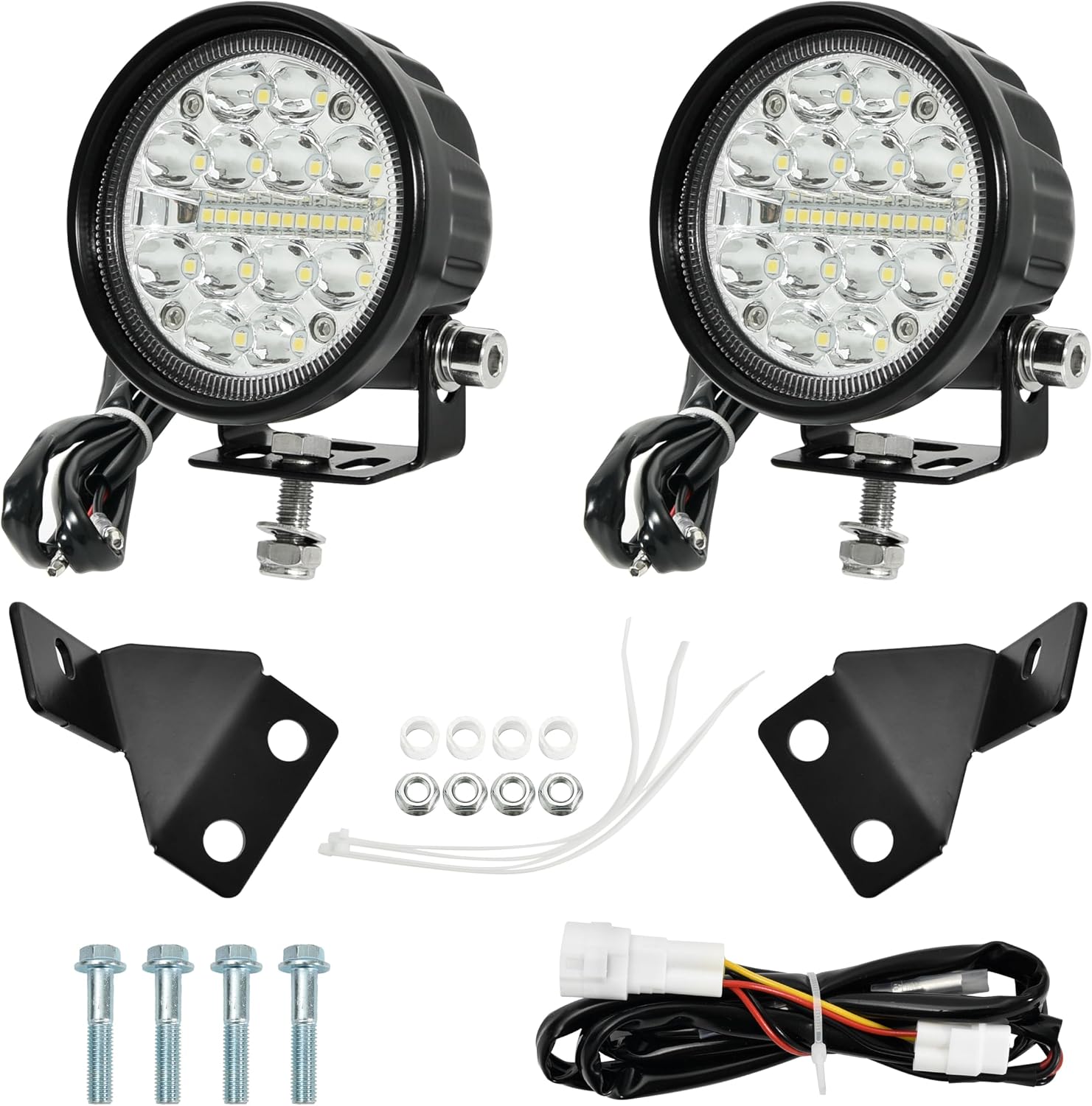 LED A-Pillar Pod Lights for Yamaha RMAX 1000, Front Auxiliary Lights with Aluminum Mounting Bracket & Wiring Harness for Yamaha Wolverine RMAX2 / RMAX4 1000 2021-2026 Accessories, 2PCS