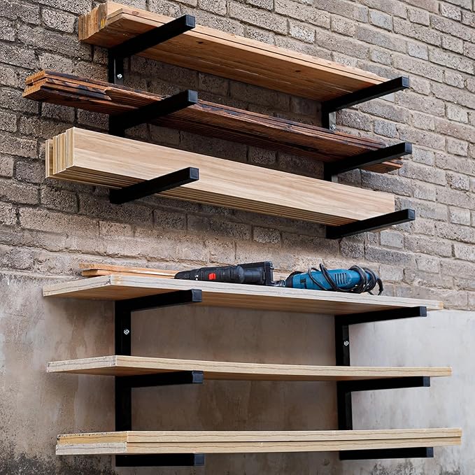 Lumber Storage Rack Wall Mount, Heavy Duty Metal Wood Organizer (4pack)