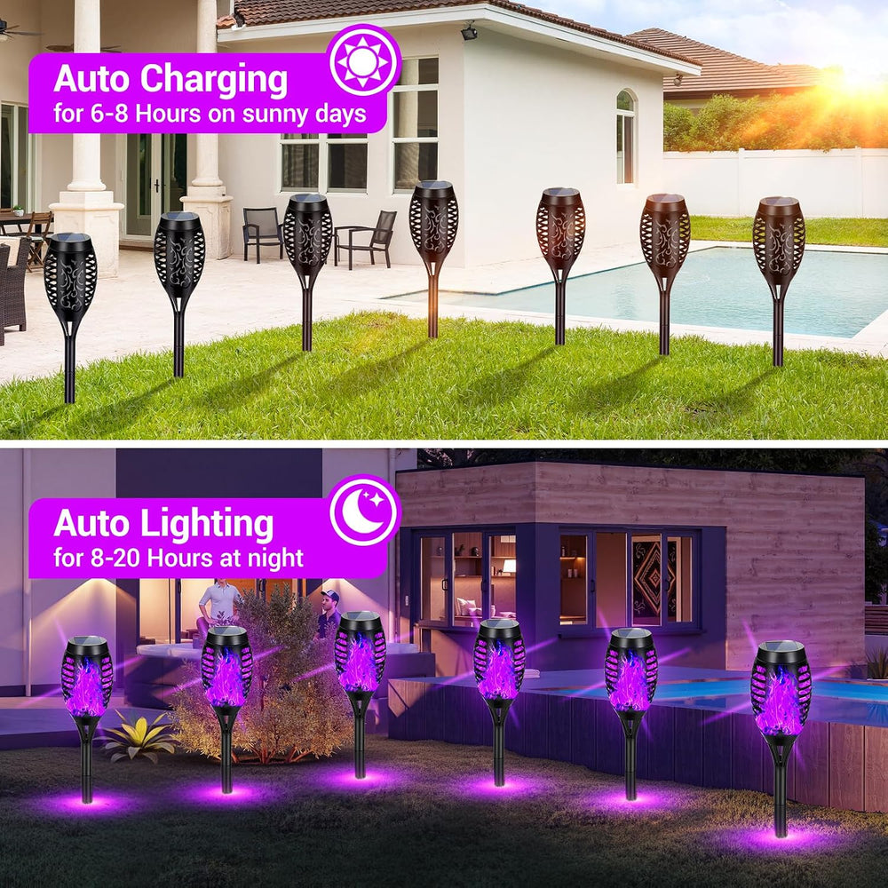 Purple Halloween Solar Lights Outdoor with Flickering Flame, 10 Pack