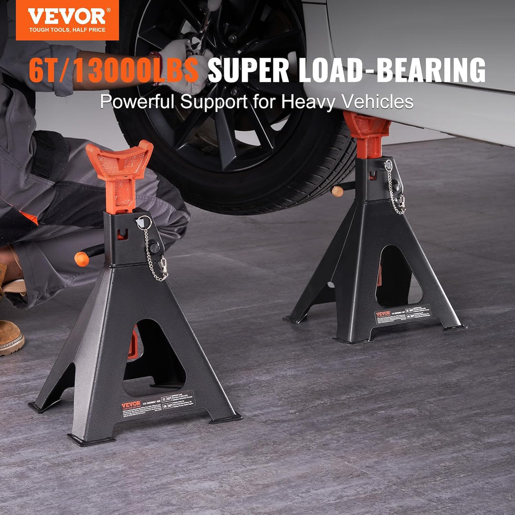 VEVOR Jack Stands, 6 Ton (13,000 lbs) Capacity Car Jack Stands Double Locking, 14.2-23 inch Adjustable Height, for Lifting SUV, Pickup Truck, Car and UTV/ATV, Red, 1 Pair