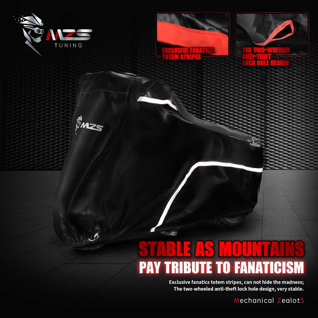 MZS Motorcycle Cover Waterproof Outdoor, 420D All Season Weather Protection Covers Storage Compatible With Rebel Shadow Magna Vulcan Eliminator Scout Chief Bolt V Star VTX1300 Bonneville Boulevard