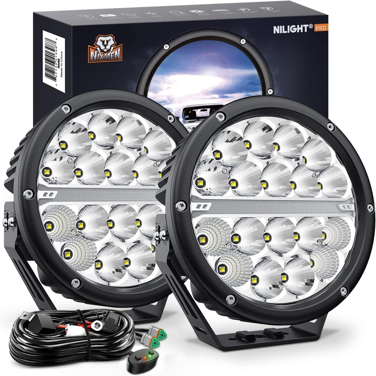 nilight 7 inch 2 pcs 90w 9850lm round, main product view