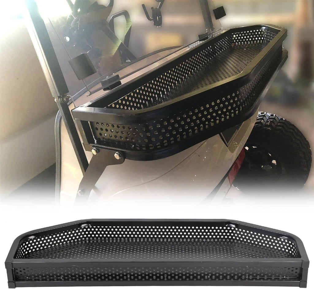 ECOTRIC Front Clay Cargo Utility Basket Compatible with EZGO TXT Golf Cart w/Mounting Brackets - NOT Fit RXV or ST Models (43.3 "X 13" X 4.3")