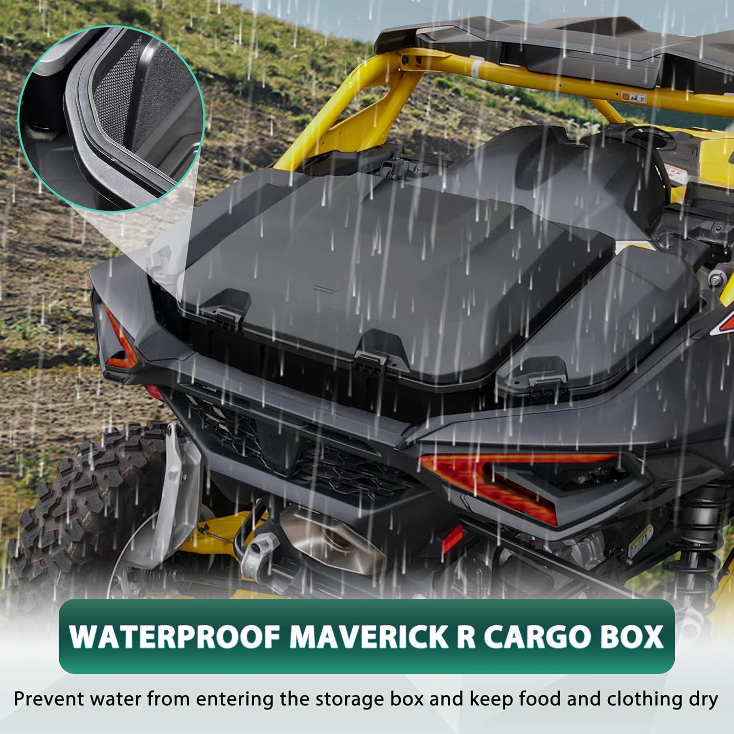 96L Rear Cargo Box for Can-Am Maverick R, Waterproof LinQ Poly Cargo Bed Storage Box Large Tool Bin Organizer for Can Am Maverick R X RS 2024+ Accessories, Replace #715007182