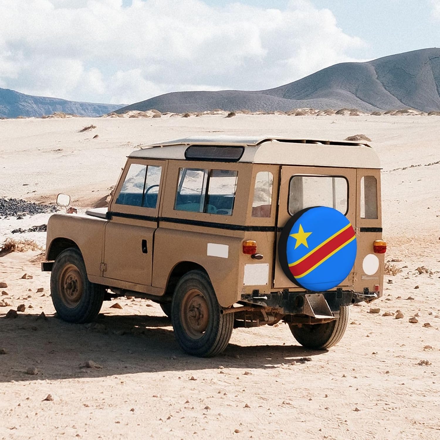 Flag of the Congo Print Universal Spare Tire Cover for RV, Jeep | Wheel Protector Fits Rv, Trailer, Jeep, Shield Tires From Sun, Dirt And Rain For Outdoor Storage