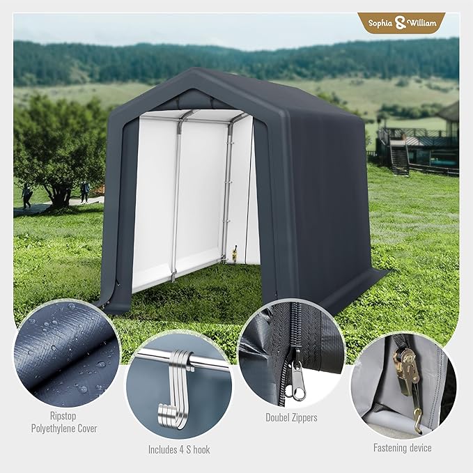 Sophia & William Outdoor Storage Shed Carport 6x10 ft Heavy Duty, Portable - Image 7