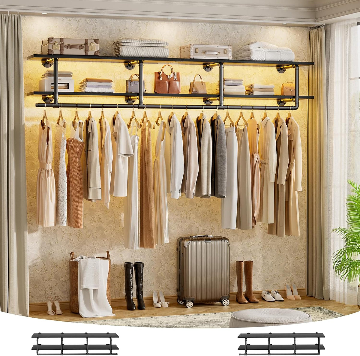 aheaplus industrial pipe clothing rack, wall mounted clothes, main product view