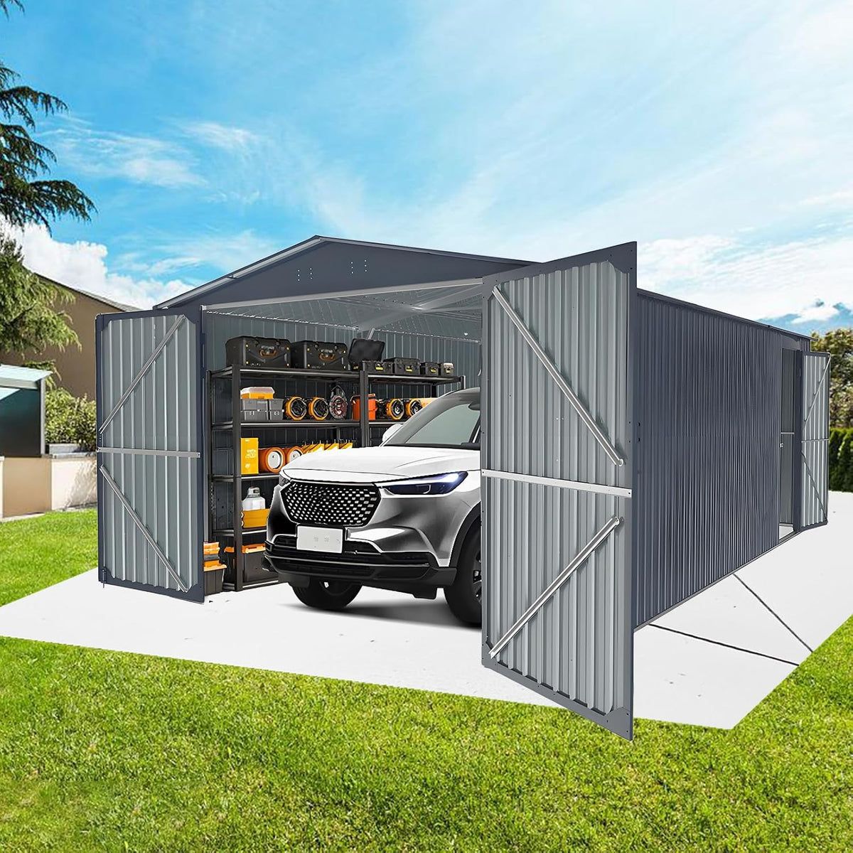 KUIKUI Metal Garage Shed Without Floor, 10x20FT Heavy Duty Outdoor Shed and
