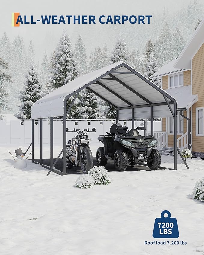 13'x16'x11' Metal Carport, Steel Heavy Duty Car Ports - Image 4