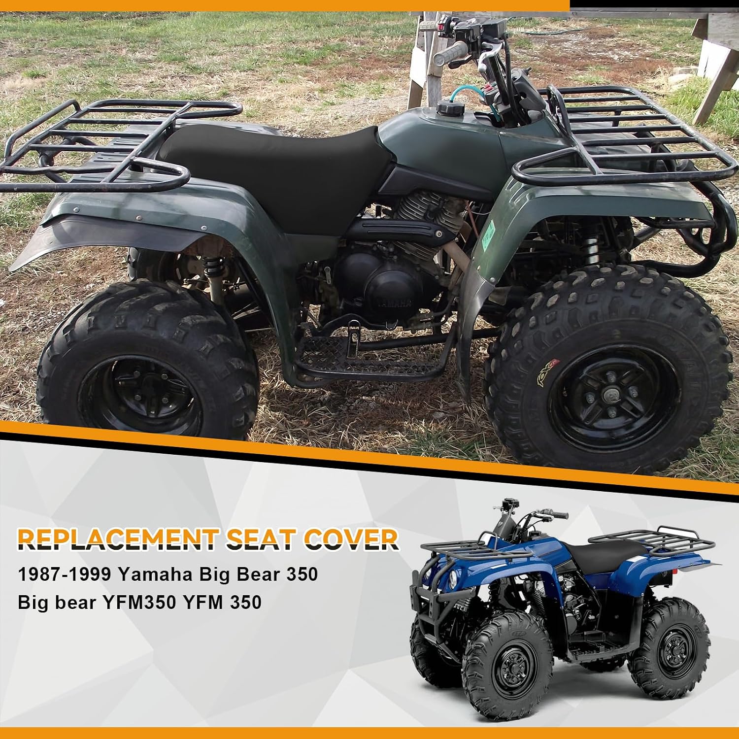 ATV Seat Cover Replacement for 1987-1999 Yamaha Big Bear 350, Black