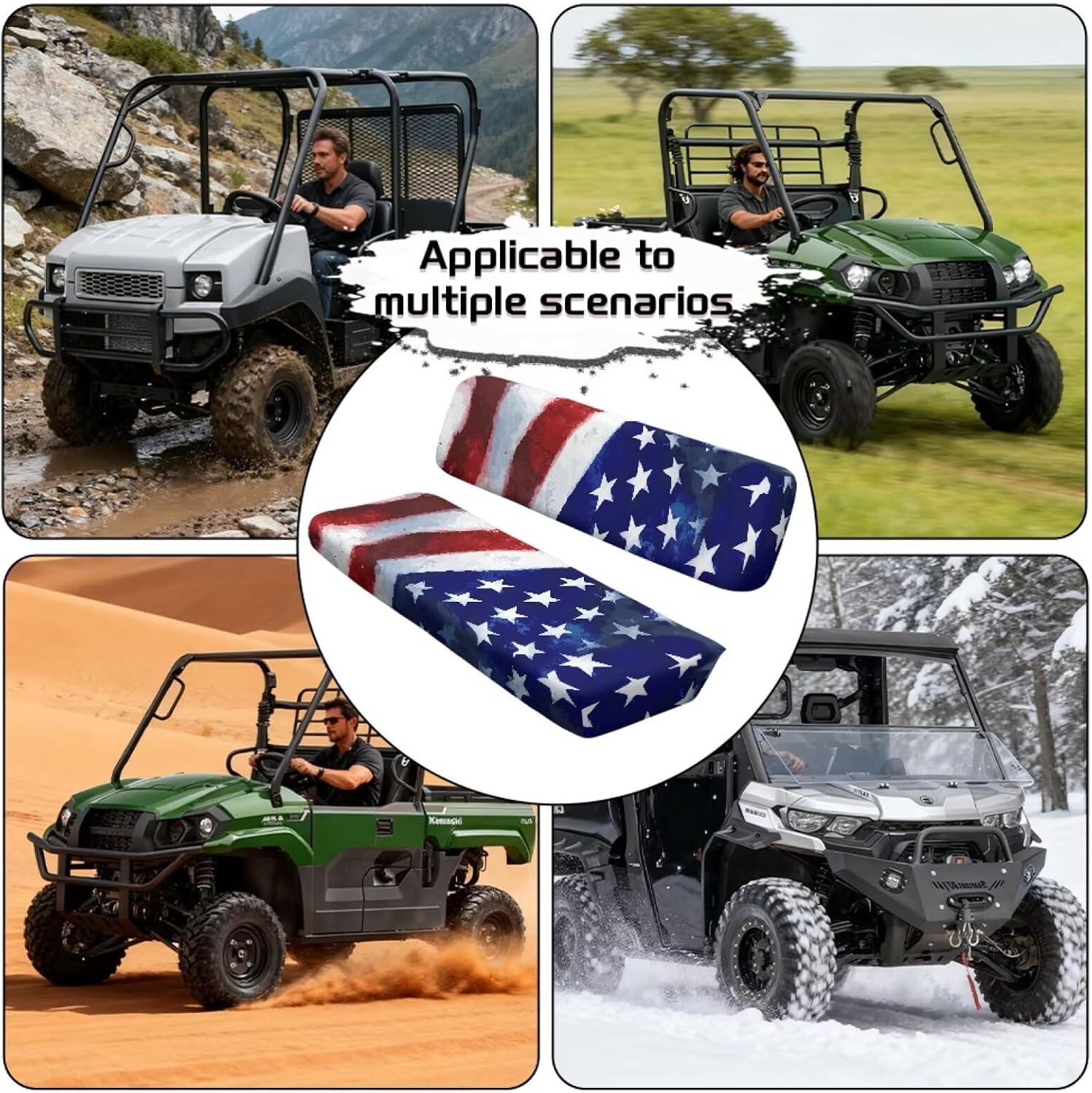 Poceacles Mule UTV Seat Cover Patriotic Decoration UTV Accessory Farm Vehicle Decor, Compatible with Kawasaki Mule 3000 3010 3020 4000 4010 2001-2023 2025, Stars and Stripes