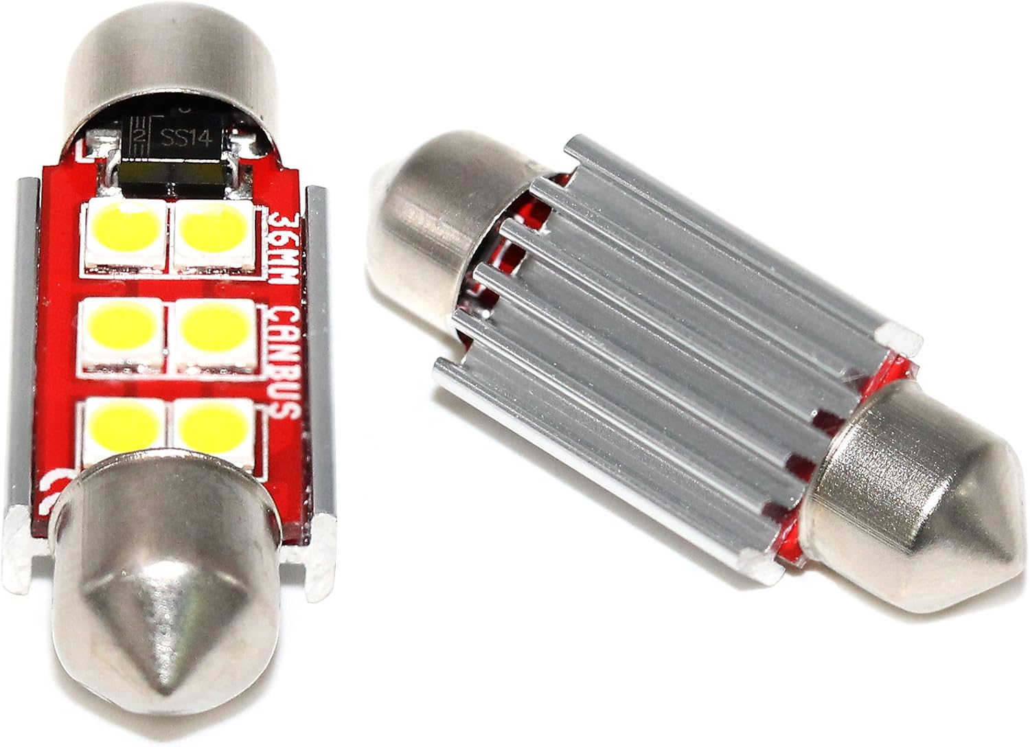 PHINLION 6418 36mm Festoon White LED Bulbs, Super Bright 500 Lumens 3030 6-SMD Canbus C5W 6461 DE3425 DE3423 LED Replacement for Car Interior Map Dome Trunk License Plate Lights, Pack of 2