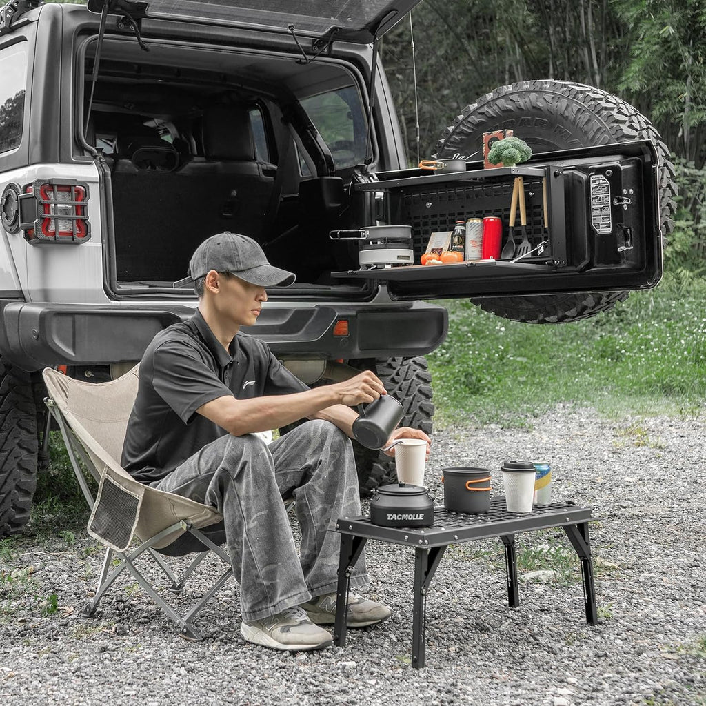 Tailgate Table, MOLLE Panel for Jeep Wrangler JK JL 2007–2025 | Double Layer Foldable Cargo Rack, Tool Storage, Tactical Modular Storage for MOLLE Accessories