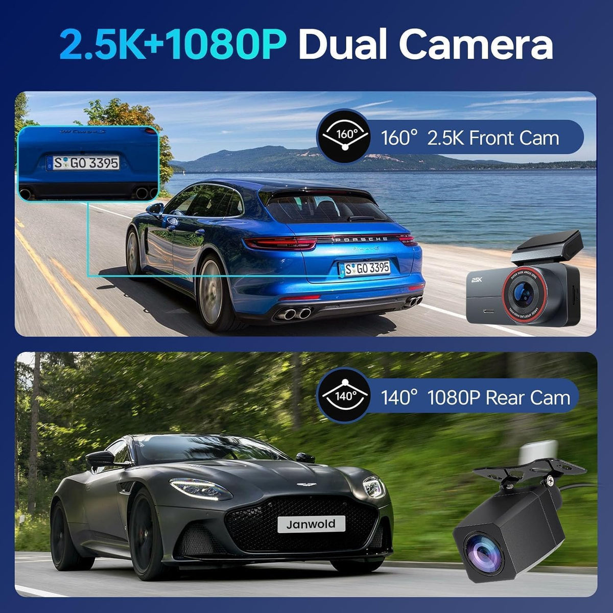 dash cam 2.5k front rear 64gb wifi gps shown in use