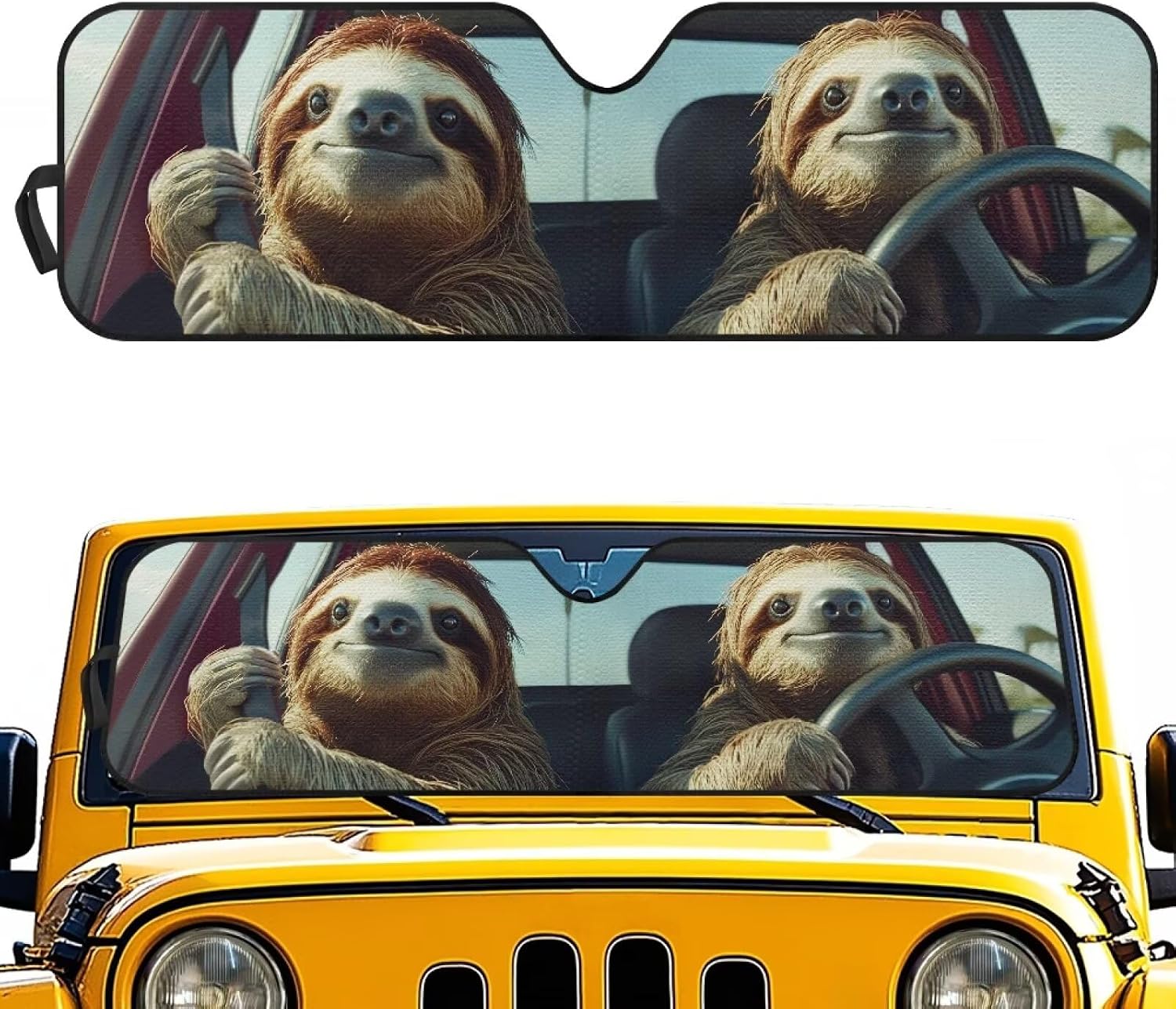 Tuoxiukan Sloth Car Sun Shade Windshield for Jeep Wrangler TJ JK Funny Car Front Windshield Sun Blocker Reflect Heat and UV Rays That Keeps Vehicle Cool