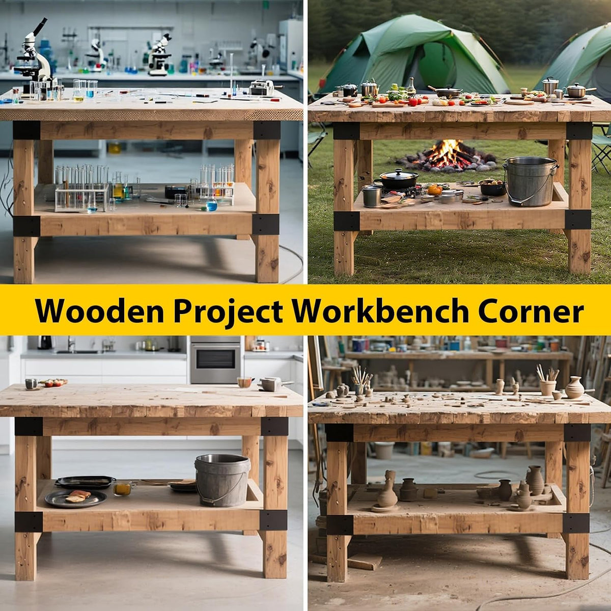 workbench bracket kit, 8pcs 3-way steel brackets fit on a desk or shelf