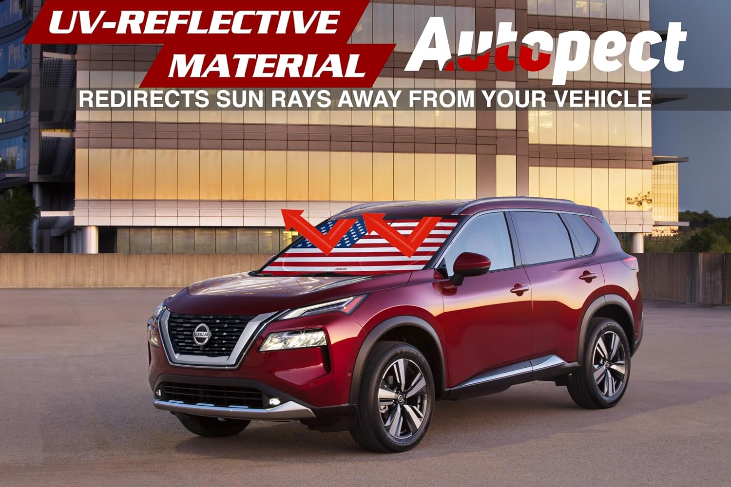 Autopect Windshield Sun Shade - American Flag Design, High-Resolution Sun Visor for Car, Truck, SUV with Mirror Cut-Out for Interior Sun Protection, Foldable Car Sun Shade (Original, Medium)