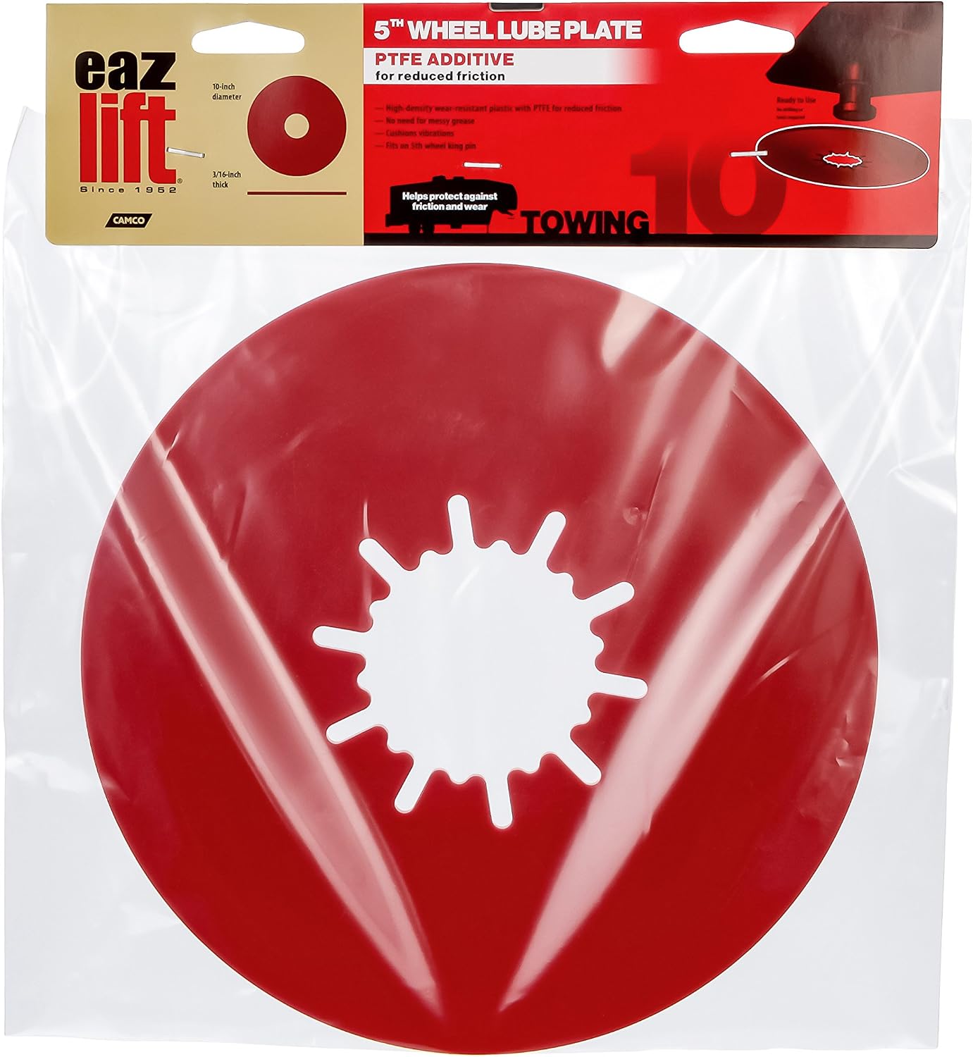 Camco EAZ-Lift Premium 10” Camper/RV 5th Wheel Lube Plate - Features No Tool Installation & Protects 5th Wheel Trailer Against Friction and Wear - Crafted w/PTFE (44668)