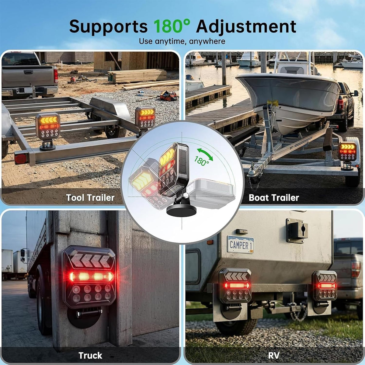wireless trailer lights, solar rechargeable magnetic tow lights showing dimensions