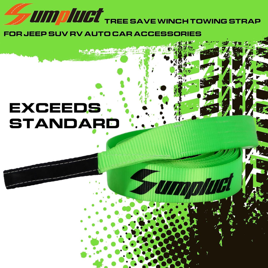 Recovery Tow Strap 2in X 20ft Heavy Duty 24,000 lbs Break Strength, Use for Emergency Towing Rope, Tree Saver, Winch Extension, Triple Reinforced Loops, Protective Sleeves,Car Accessories Green