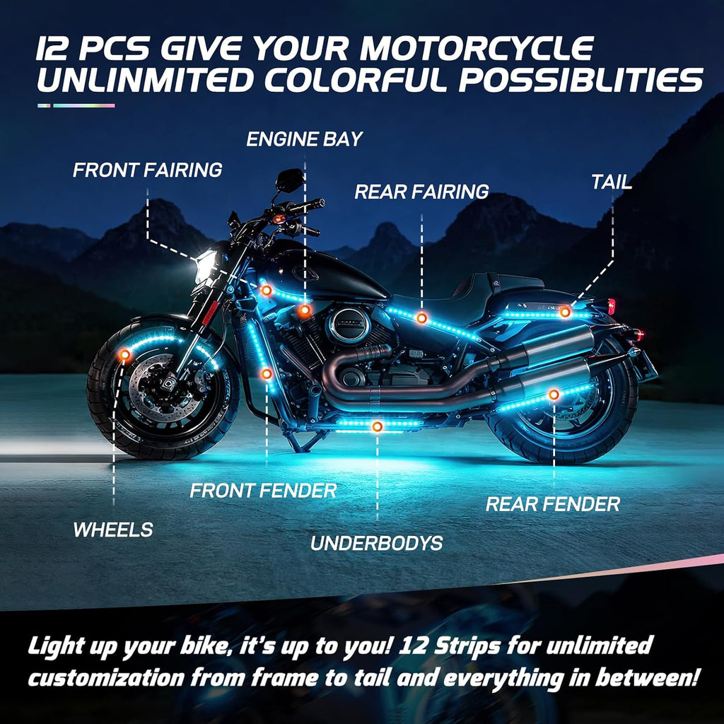 nilight 12pcs motorcycle rgb led light kit app, package contents