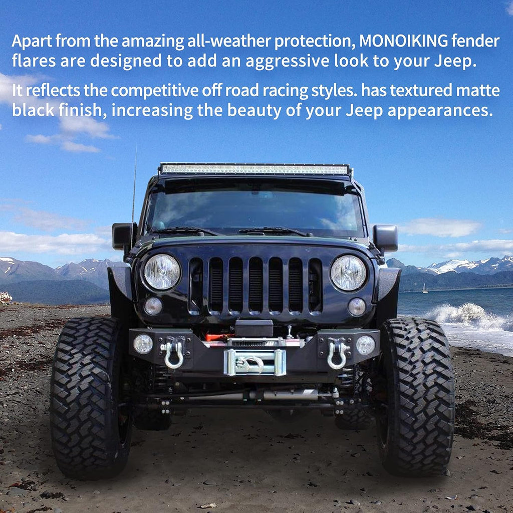 monoking 4pcs flat fender flares for 2007-2018 wrangler, package contents