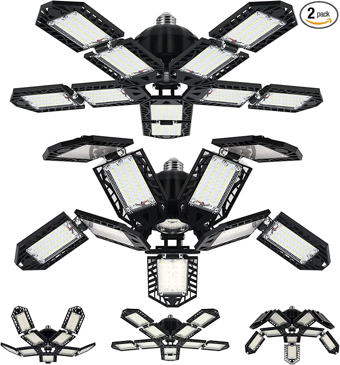 LED Garage Lights Bulb 10+1 Panels 2 Pack -200W, 20000LM 6500K Led Shop Light by Aoretic