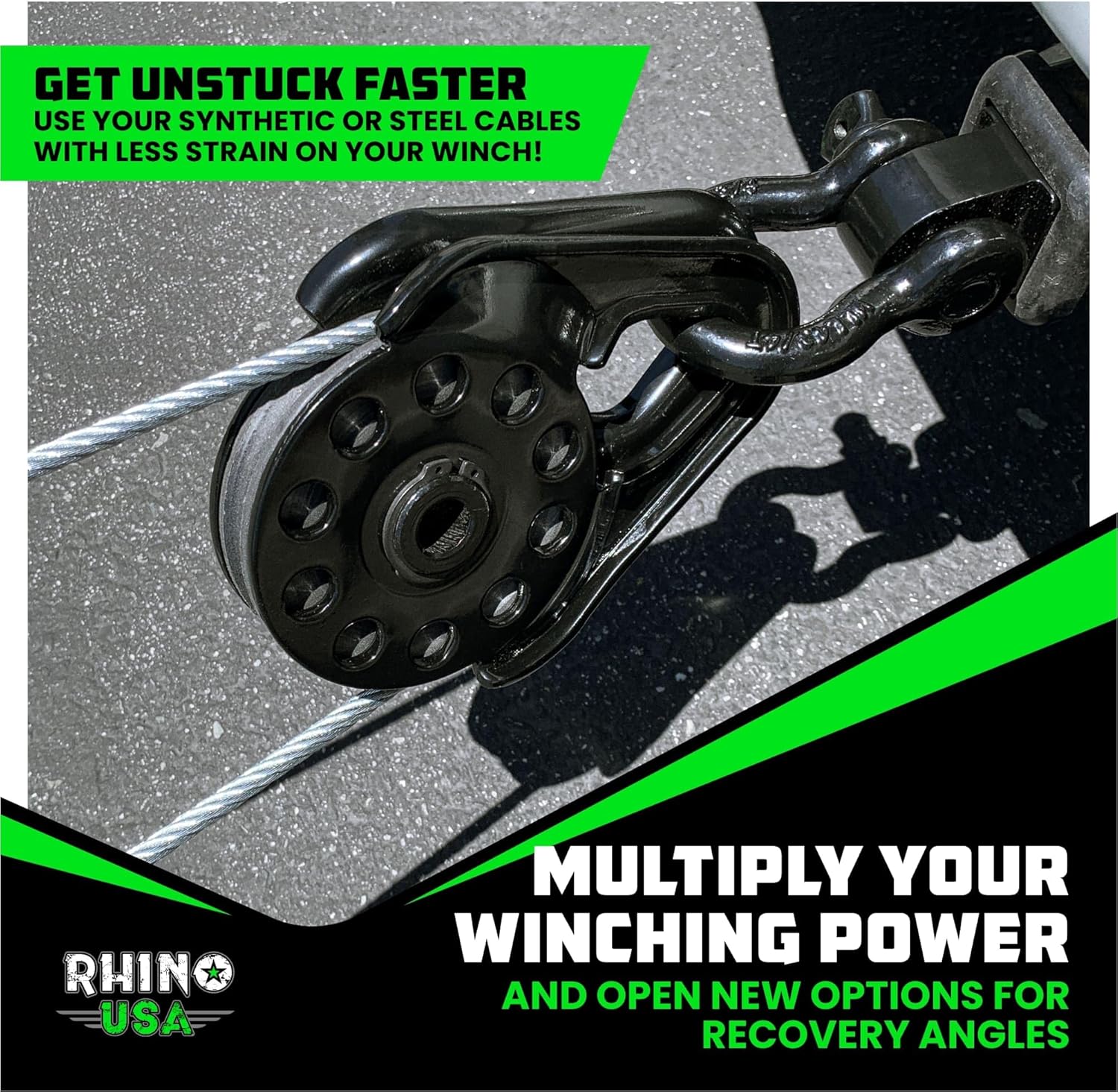 Rhino USA Snatch Block for Winch Recovery - Heavy Duty 13.5 Ton Break Strength - Compact Offroad Accessory for Jeep, Truck, UTV, ATV - Use with Tree Saver Tow Strap (Snatch Block)