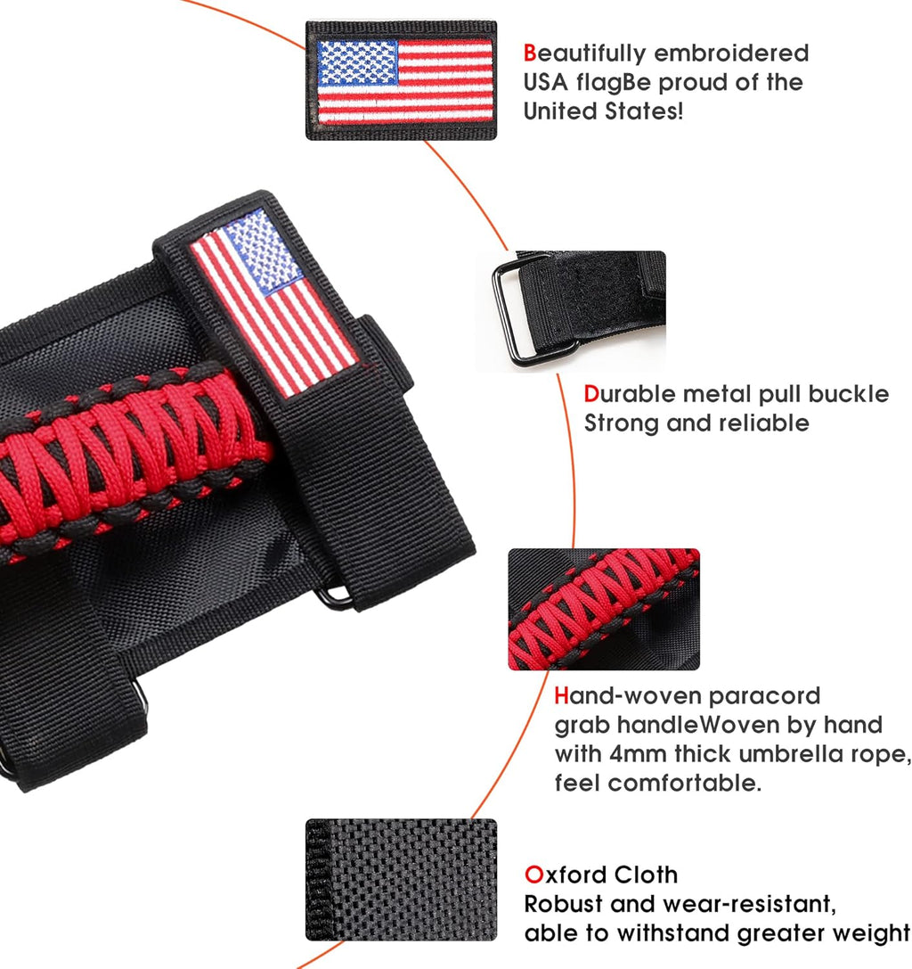 sukemichi Handles Grab Roll Bar Grab Handles Grip Handle for Jeep Wrangler Accessories TJ JK JL Gladiator JT UTV ATV - Upgrade Metal Buckle, Red, 2 Pack (Not for Sky One Touch Roof, Not for 2024+ Up)