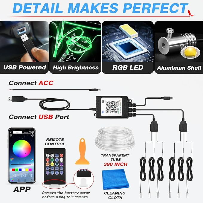 MICTUNING Car LED Interior Strip Light, 6 in 1 RGB Multicolor - Image 5