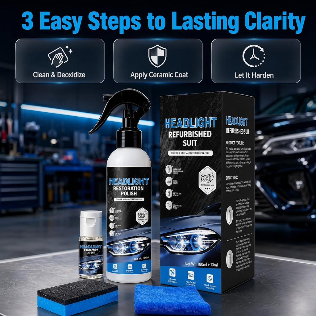 FKMEE Automotive Headlight Restoration Kit, Headlight Cleaner & Restoration Polish for Oxidized and Yellowed Headlights, Enhanced Crystallization Coating for Maximum Gloss, Shine & Clarity (1)