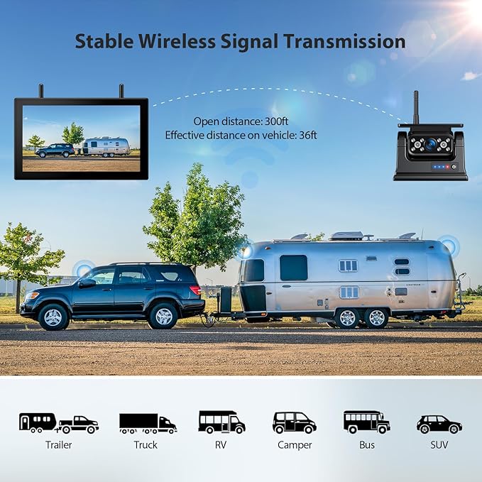 10.1" Magnetic Solar Wireless Backup Camera System, HD1080P Loop Recording 10.1 - Image 7