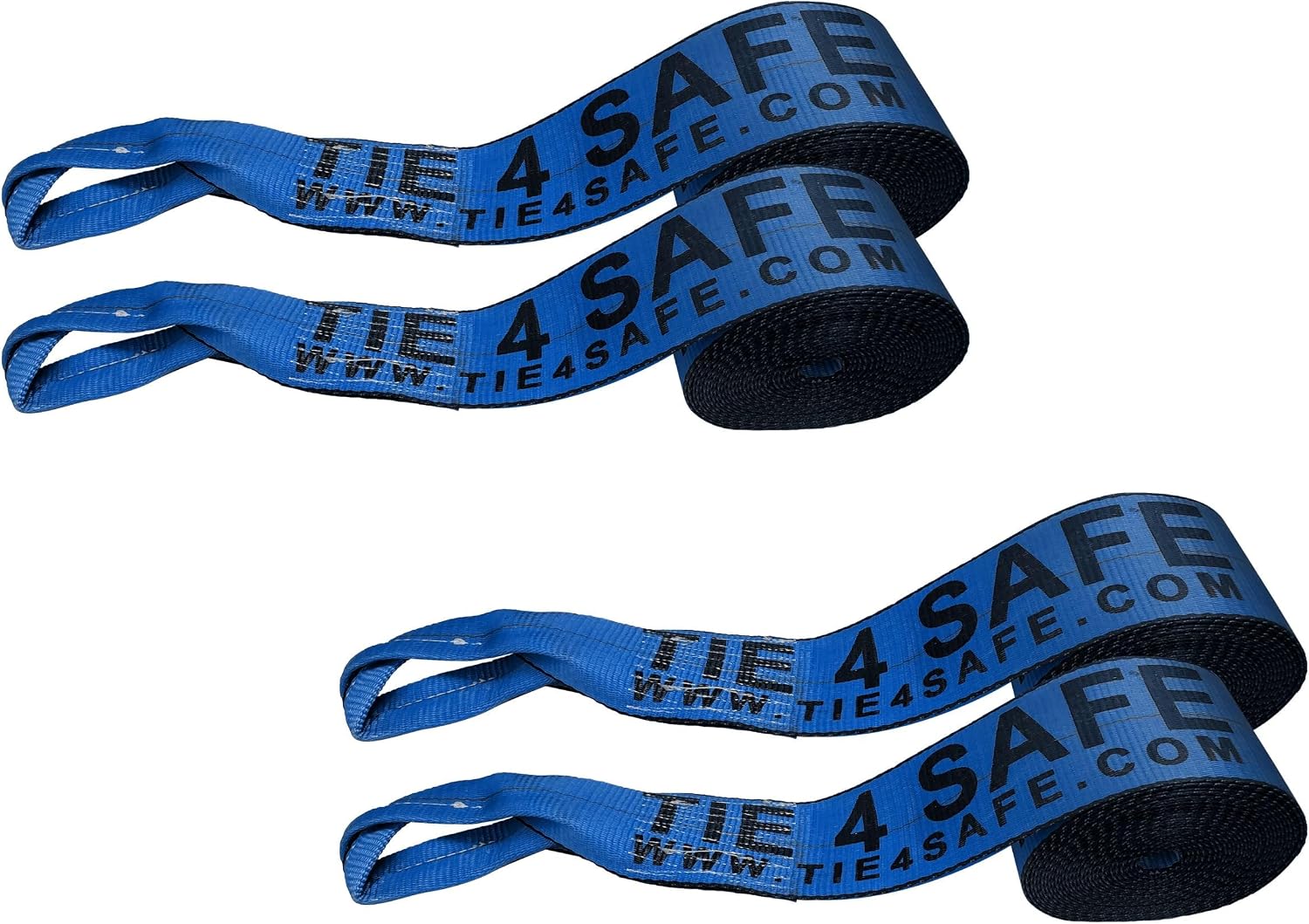 Mega Cargo Control 4" Flatbed Winch Straps with Loop Ends - 5,400 Lbs WLL Heavy Duty Tie Downs (4 Pack) 30' Long Blue Webbing