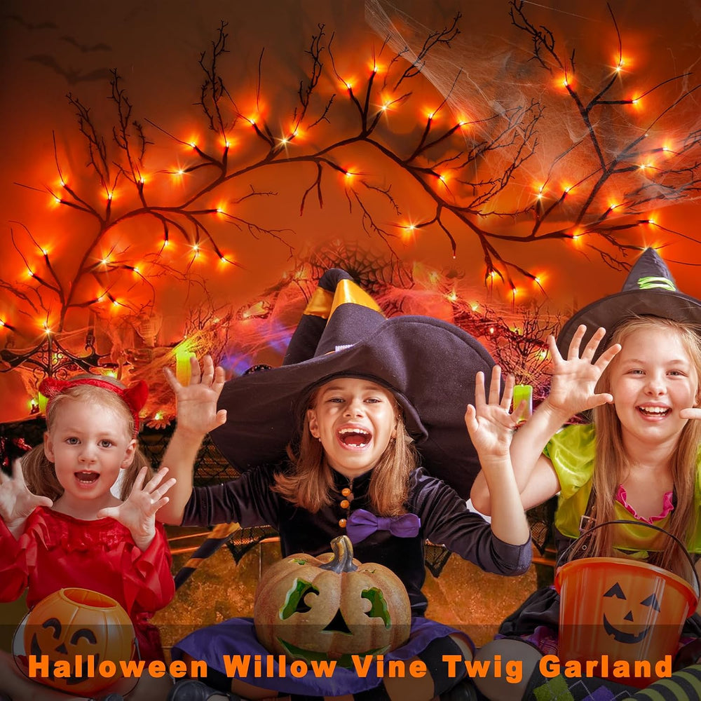[8 Modes & Timer] 9 Ft Halloween Garland Willow Vine Twig Decor with 72 L...