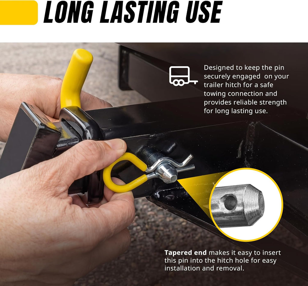 MaxxHaul 50565 3 Pack Trailer Hitch Pin & Clip with Rubber-Coated Vinyl Yellow Grip, 5/8" Diameter, Fits 2" Receiver
