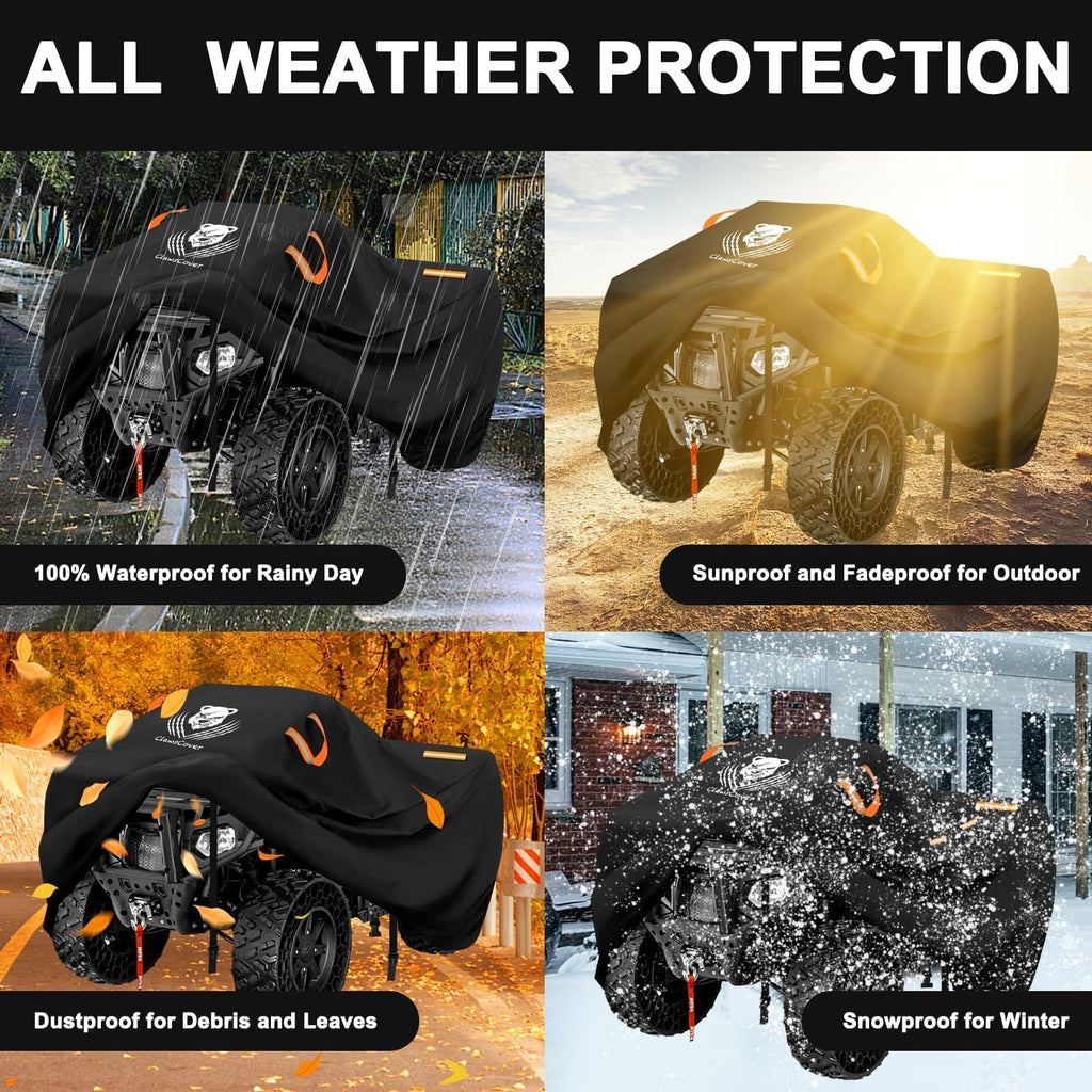 ATV Covers Waterproof Outdoor Heavy Duty,Rip-stop Polyester,Secure Buckles | Durable UV-Resistant 4 Wheeler Cover,All Weather Protection Quad Cover,Storage Bag,Reflective Handles-83x47x45 Inch
