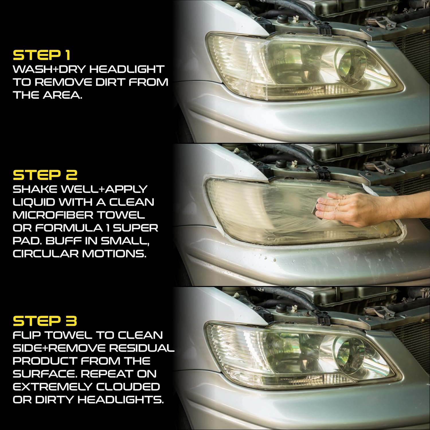 Formula 1 Headlight Restorer & Sealant – One Step Polish to Clean & Renew Yellowed Headlights, Windscreens, or Exterior Plastics (8 oz.)