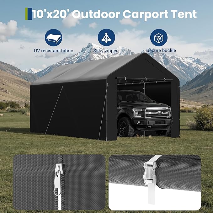 GOJOOASIS 10x20 Carport Heavy Duty Portable Garage Shelter Metal Car Canopy Tent - Image 3