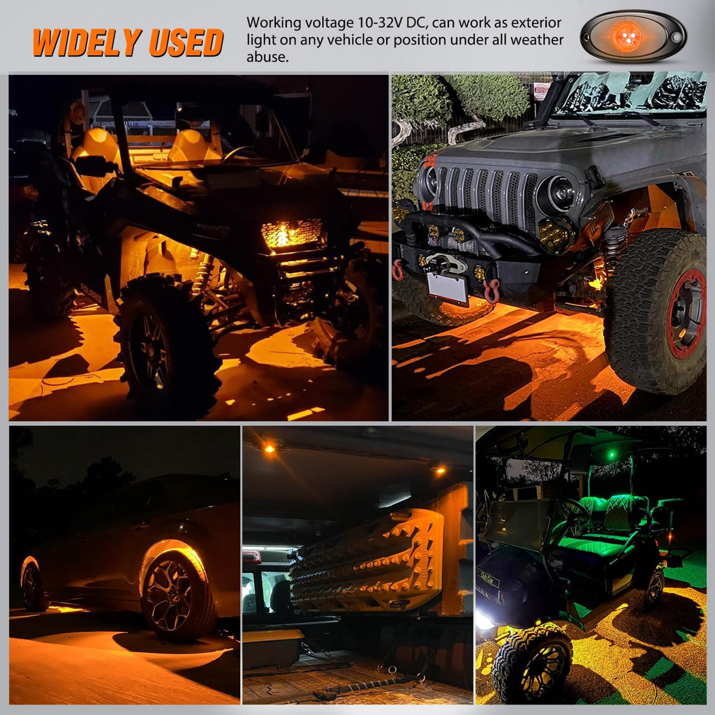 Nilight LED Rock Light 4PCS Amber Underglow Wheel Well Fender Pods Waterproof Exterior Underbody Roof Rack Side Lamps for 12V 24V Car Truck Pickups ATV UTV SUV Motorcycle Boat
