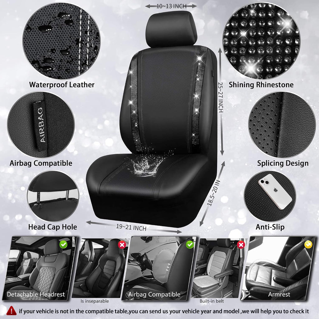 car pass leather bling diamond car seat covers, close-up detail