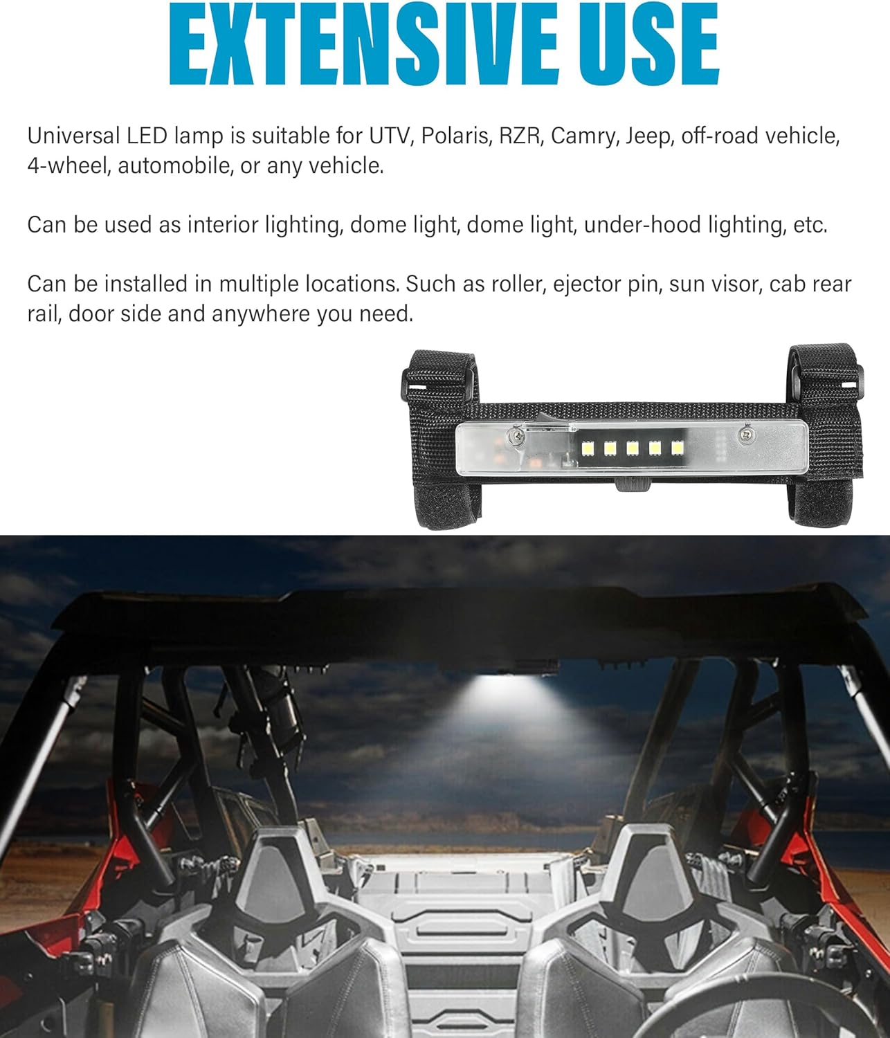 RACOONA UTV Dome Light,UTV Interior Light,Universal Roll Bar Mount LED Light,Car Accessories Interior Dome Light Utility Roll Cage Light Courtesy Light for UTV ATV RZR Truck Car Off Road Vehicle